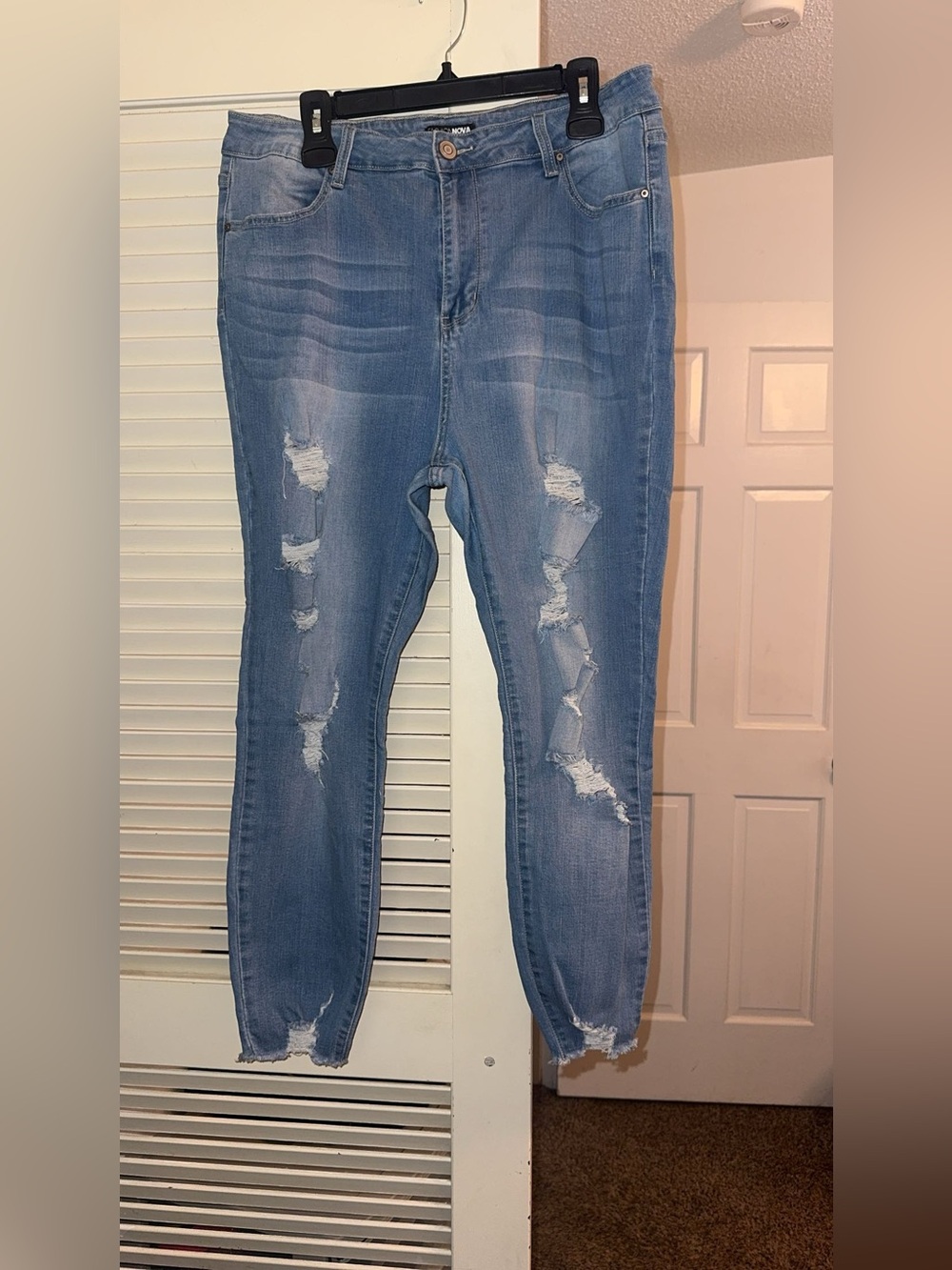 Fashion Nova Light Blue Distressed Skinny Jeans